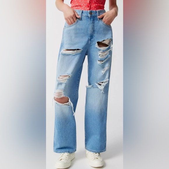 Wrangler X Fender Destroyed Loose Mom Jeans Pants 90s Western Festival Ripped 29 - Picture 2 of 14
